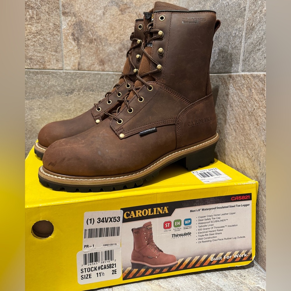Carolina Men’s 8” Waterproof Insulated Work Boot Steel Toe Logger 11.5 2E